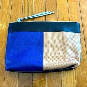 Banana Republic Textured Clutch Bag Purse Cow Leather Black Blue Tan 13” X 9”